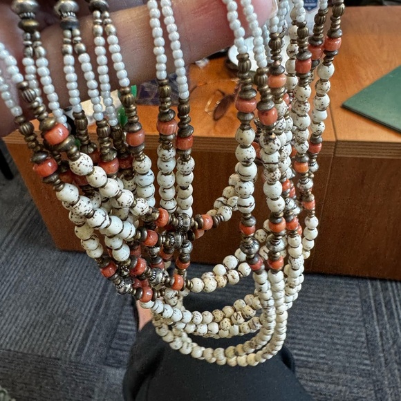 Multicolor Conch Beaded Necklace with Ornate Gold and Tibetan Silver Accents - Picture 6 of 8